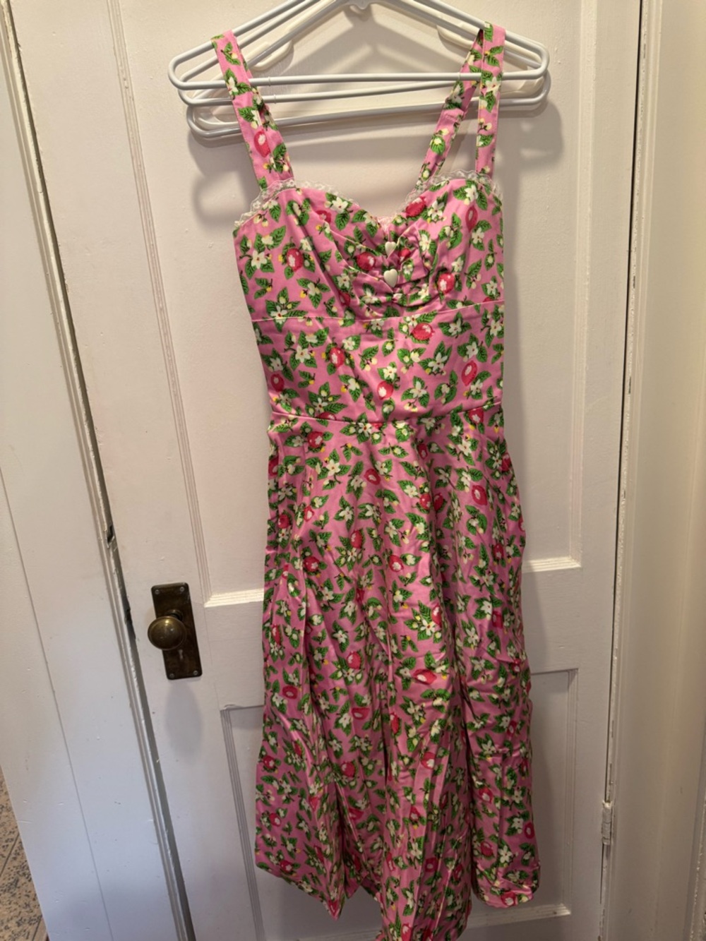 Vintage Inspired Pink Floral Sundress with Lemon Print
